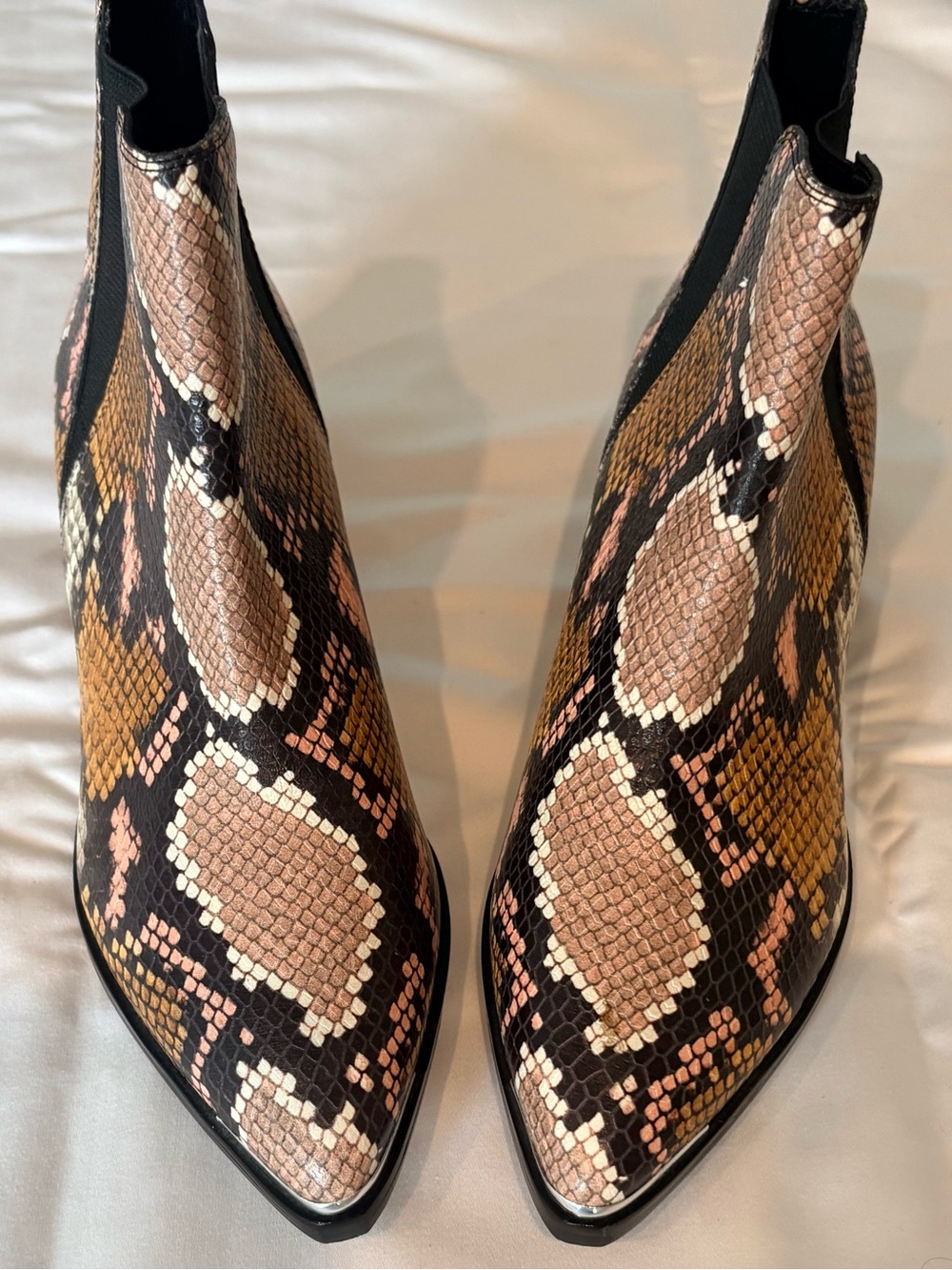 Marc Fisher Snake-Print Pointed Toe Ankle Boots - Pink, Tan, Black